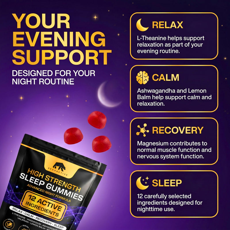 Sleep Gummies for Adults – Magnesium Glycinate Gummy with L Theanine, Ashwagandha – 12 Active Ingredients – Vegan Sugar Free Strawberry Flavour – 30 Day Supply