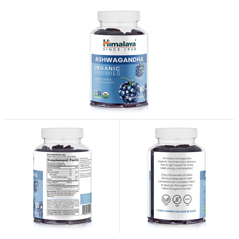 [Australia] - Himalaya Ashwagandha Organic Gummies, KSM-66 Organic Ashwagandha to help with Stress Relief, Energy and Relaxation, 60 Gummies with Delicious Blackberry Flavor 