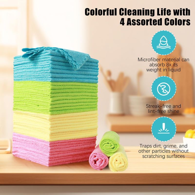 [Australia] - MOONQUEEN 12 Pack Microfiber Cleaning Cloth - Reusable Cleaning Rag, Fast Drying Cleaning Towels,12"X12", Green/Blue/Yellow/Pink 