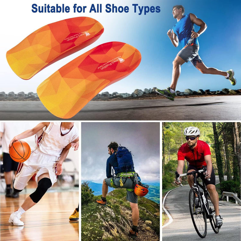 [Australia] - 3/4 High Support Arch Orthopedic Insoles Heel Poron Shock Absorbing Insole, Relief Plantar Fasciitis, Flat Feet, Metatarsal Pain, Heel Pain Men Women EU 39-46 Red Pu+yellow Fabric 
