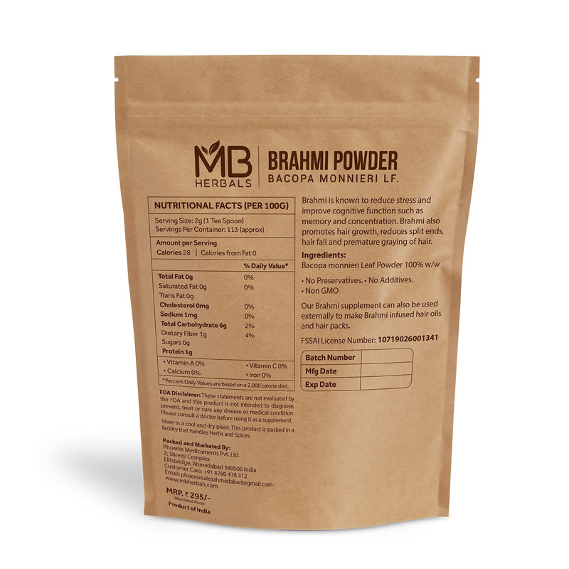 [Australia] - MB Herbals Pure Brahmi Powder 227g | Half Pound | Bacopa Powder | Promotes Hair Growth 
