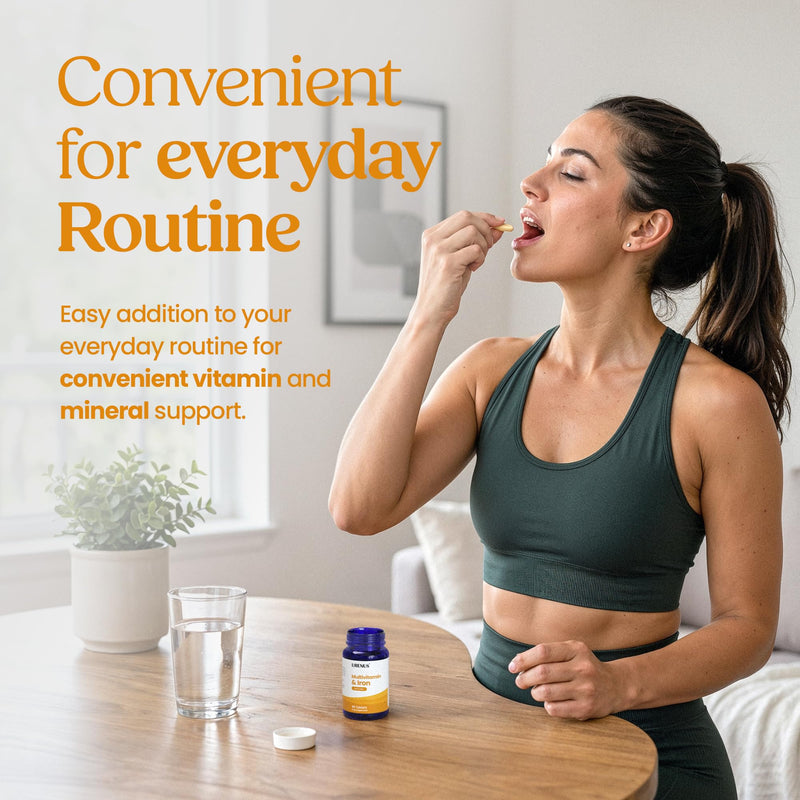 Multivitamin & Iron Tablets – Daily Vitamins & Minerals Supplement for Energy & Wellness – 90 Tablets – Made in UK