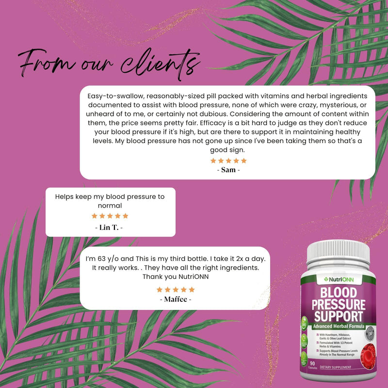 [Australia] - Blood Pressure Support Supplement - 13 Herbs & Vitamins - with Hawthorn, Hibiscus, Garlic & Olive Leaf Extract - Natural Supplement for Women & Men - High Strength Capsules - Non-GMO - 90 Day Supply 