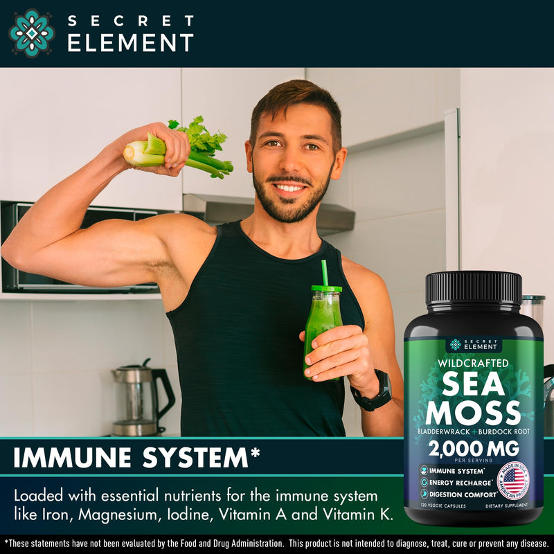 [Australia] - Sea Moss Capsules - Irish Sea Moss Advanced with Burdock Root, Bladderwrack & Muira Puama for Immunity, Gut, & Energy - Superfood Sea Moss Supplements w/Raw Sea Moss Powder - 120 Irish Seamoss Pills 120 Count (Pack of 1) 
