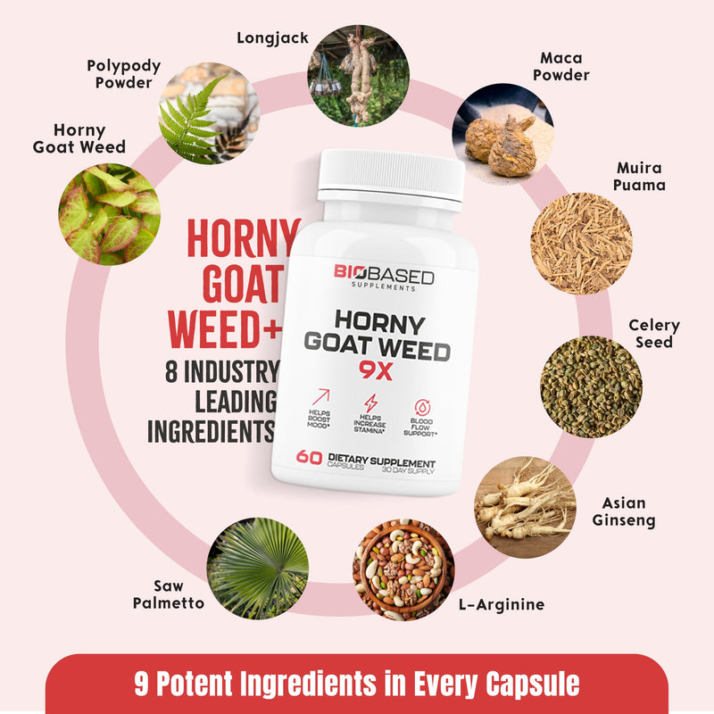 [Australia] - Horny Goat Weed + 9 Ingredients - Pills for Men with Fast Acting Blood for Performance | Build Muscle, Assist Energy | 9 Strategic Backed Ingredients | 3rd Party Tested Supplement - 60 Pills 