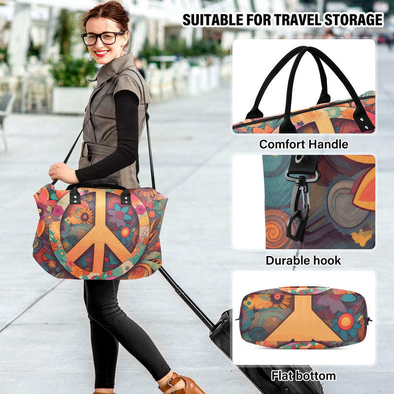 Duffel Bag Set with Toiletry Bag for Travel Gym Sport, Luggage Sleeve Weekender Bag Carry on Overnight Bag-Hippie Peace Print