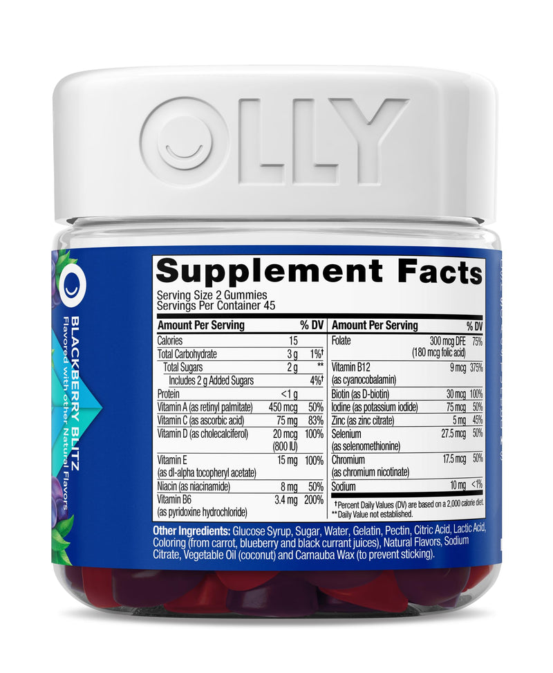 OLLY Men's Multivitamin Gummy, Supports Overall Wellness,* - 90 Count Blackberry 90 Count (Pack of 1)