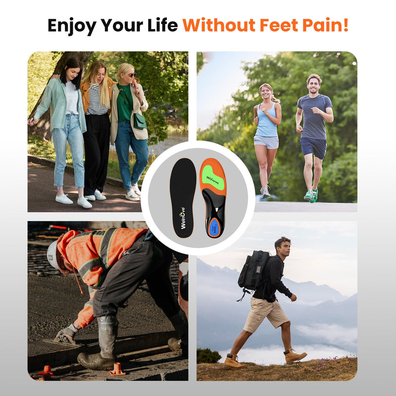 [Australia] - Work Insoles Fatigue Relief High Arch Support, Welnove Plantar Fasciitis Insoles Orthopedic Pain Relief for Long-Term Standing, Flat Feet, 220+ lbs Heavy Duty Men Women (M) Orange M (42-44) 