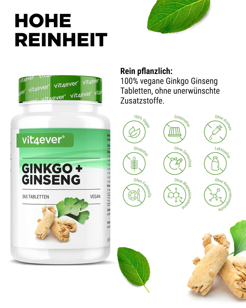 [Australia] - Ginkgo + Ginseng - 365 tablets - Special extract - High dosage - Laboratory tested - Ginkgo Biloba + Korean Ginseng - Premium quality - Vegan 