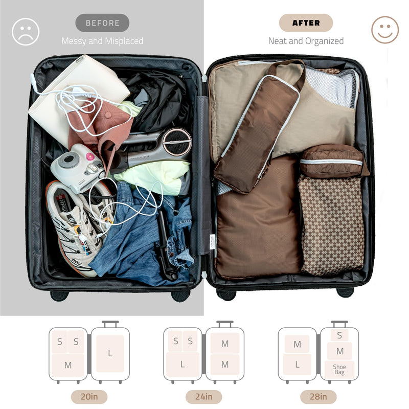 Oriday Set of 8 compression packing cubes for travel accessories- Expandable bags for clothing, toiletry, backpacks, organizing essentials (Beige) Beige