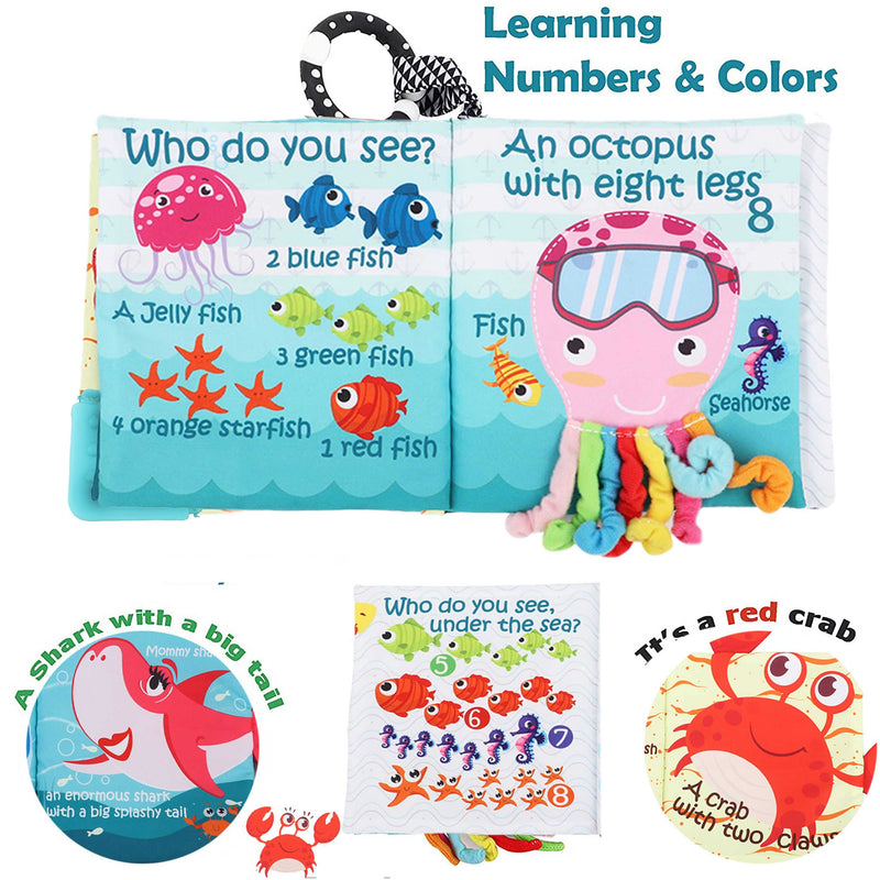 [Australia] - Fish Baby Books Toys, Touch and Feel Cloth Soft Crinkle Books for Babies,Toddlers Infant Kids Teething Toys Activity Early Education Toys, Teether Ring, Baby Book Octopus,Ocean Sea Animal Shark Tails 