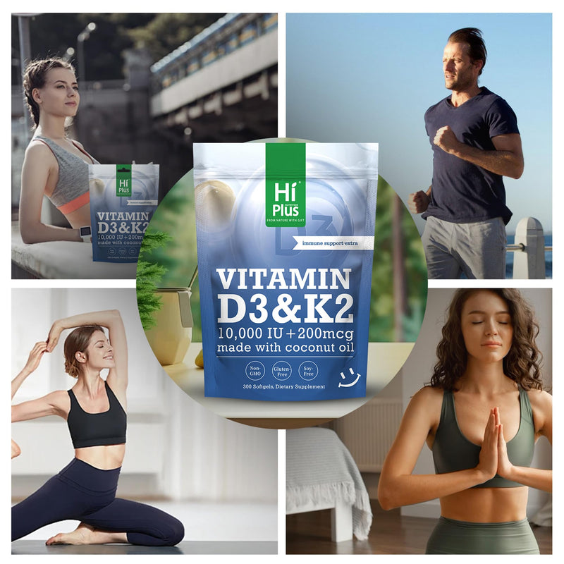 Vitamin D3 10,000 IU + K2 200 mcg, 300 Softgels | Coconut Oil | 2-in-1 Bone, Immune & Heart Support | Easy to Swallow, Non-GMO 300 Count (Pack of 1)