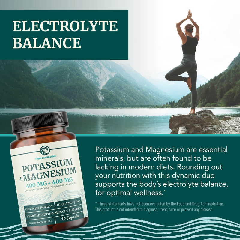 [Australia] - Potassium Magnesium Supplement | High Strength Electrolyte Balance for Heart Health & Muscle Support | 400 MG Potassium + 400 MG Magnesium | Energy, Bone Health, Sleep & Mood Support | 90 Ct. 
