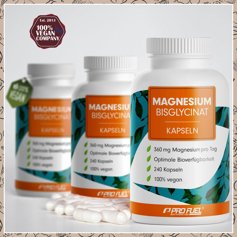 [Australia] - Magnesium bisglycinate capsules 240x - optimally high dose & bioavailable - 360 mg magnesium per day - laboratory tested with certificate - 100% vegan - supply for 80 days 1x 240 capsules 