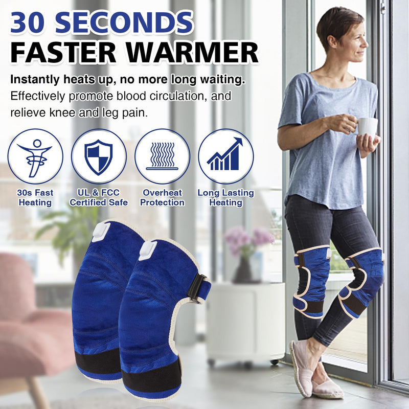 JOBYNA 2PCS Heating Pad for Knee Pain Relief, 30s Fast Heat Knee Wraps Heating Pads with Auto Shut Off, 86-158℉ Heat Level, Deep-Penetrating Heated Knee Brace for Knee Joint Pain Relief