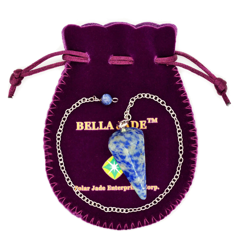 [Australia] - Polar Jade Pendulum made from Natural Blue Sodalite Gemstone for Dowsing Divination Chakra Reiki. Spitz with chain and jewelry pouch, witchcraft accessories tiger eye gemstone 