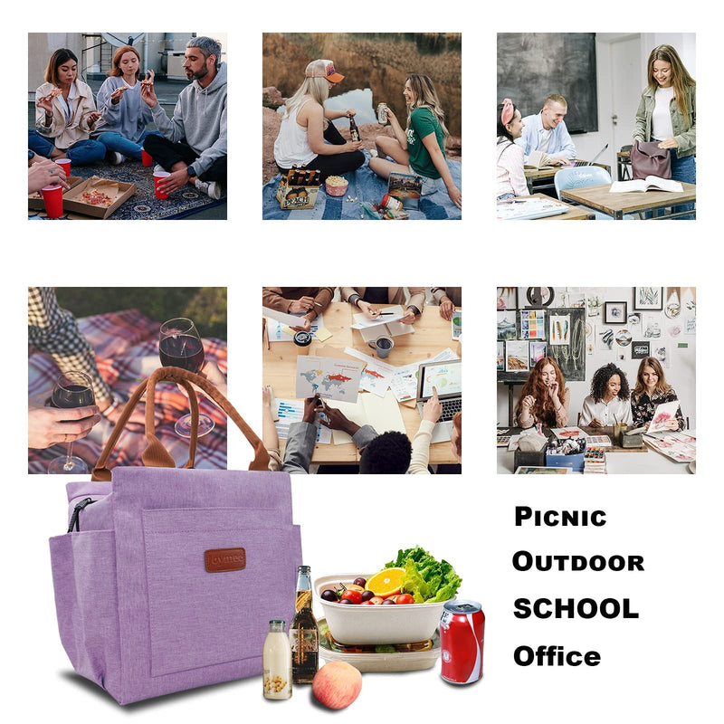 [Australia] - Joymee Lunch Bag Women Insulated Lunch Box Reusable Leakproof Large Spacious Cooler Tote for Women Men Adult with Bottle Holder and Side Pockets for Work Office Travel Picnic - Purple 