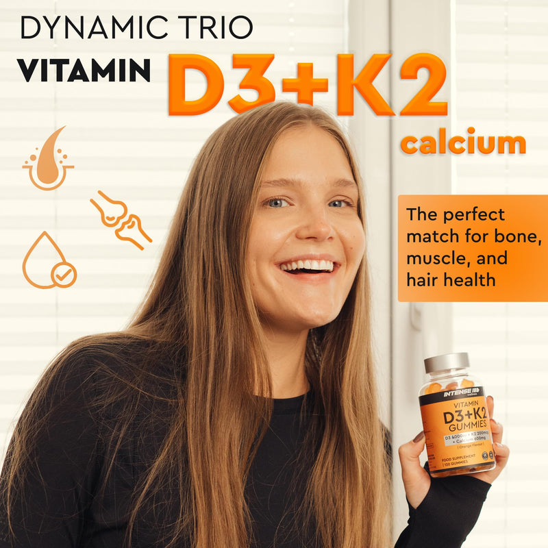 High Strength 90 Vitamin D3 4000 IU Gummies with K2 & Calcium - Sugar Free Orange Chewable for Strong Bones, Teeth & Immune Health - Non-GMO Vegan Gluten-Free - Vitamins D Food Supplement 90 count (Pack of 1)