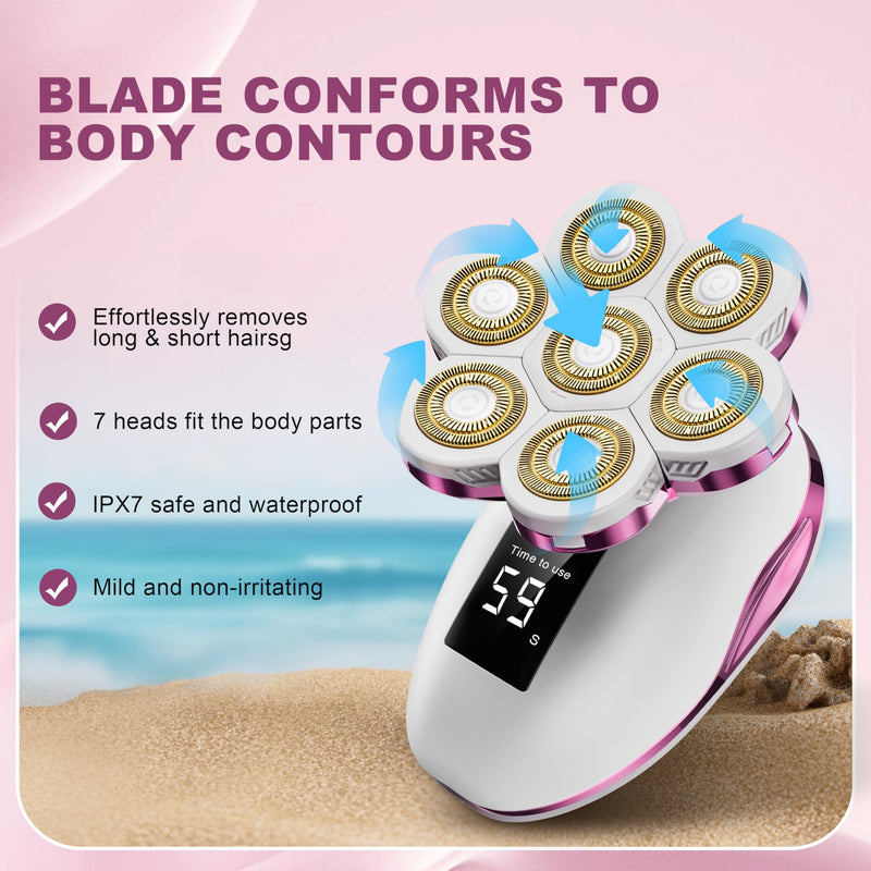 [Australia] - Electric Razors for Women, Wet/Dry 7D Rechargeable Rotary Shaver for Legs, Water Resistant Grooming Kit - Electric Razors for Women, Facial Hair Removal, Bikini Trimmer, Lips - Gentle Hair Remo Pink 