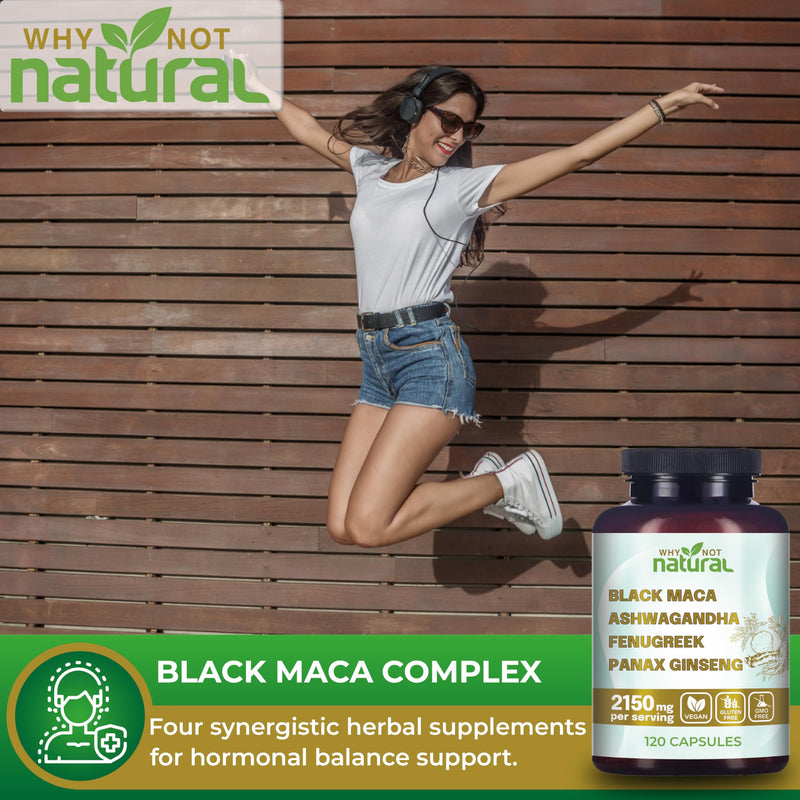 [Australia] - Why Not Natural 4-in-1 Organic Black Maca Root, Ashwagandha, Fenugreek, Panax Ginseng Capsules, Supplement for Men and Women (120 Count (Pack of 1) 120 Count (Pack of 1) 