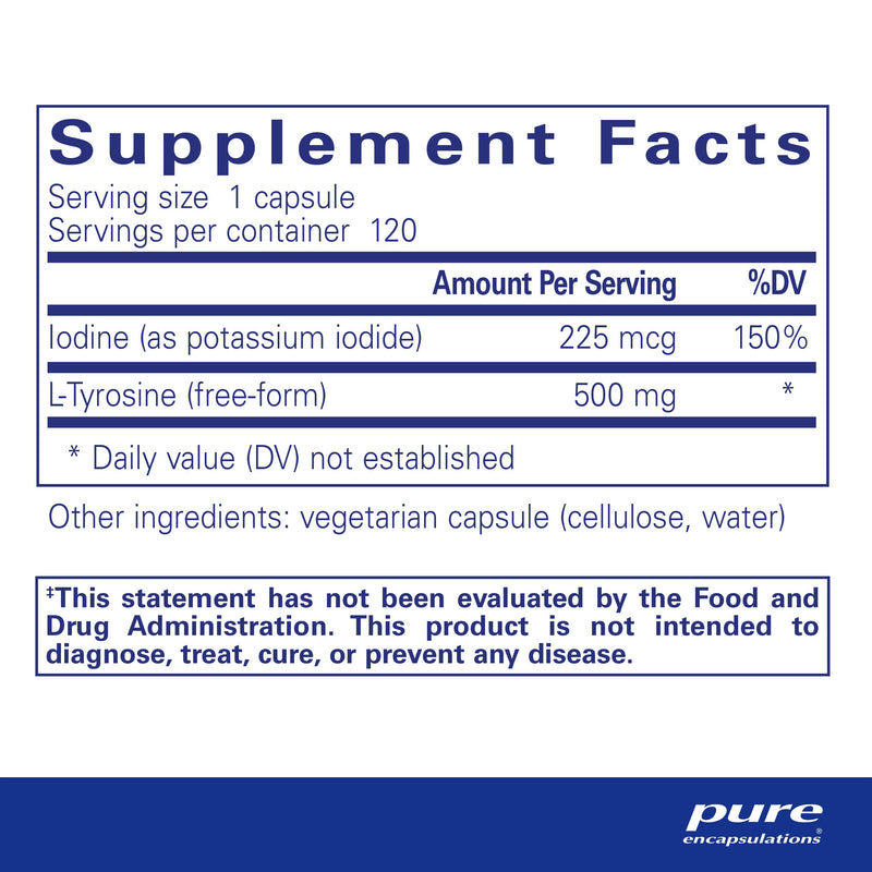 [Australia] - Pure Encapsulations Iodine and Tyrosine | Hypoallergenic Supplement for Enhanced Thyroid Support | 120 Capsules 120 Count (Pack of 1) 