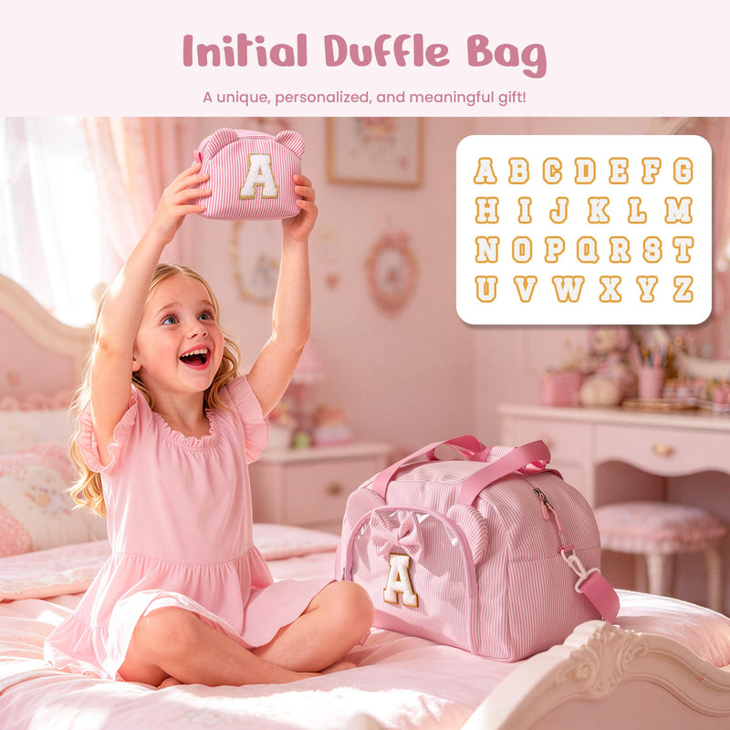 Elilier 5 Year Old Girl Birthday Gift, Dance Bag with Makeup Bag, Letter P | Girls Duffle Bag, Preppy Gifts for 5-8 Year Old Girl, Overnight Bag for Girls, Initial Travel Duffel Bag for Kids Pink