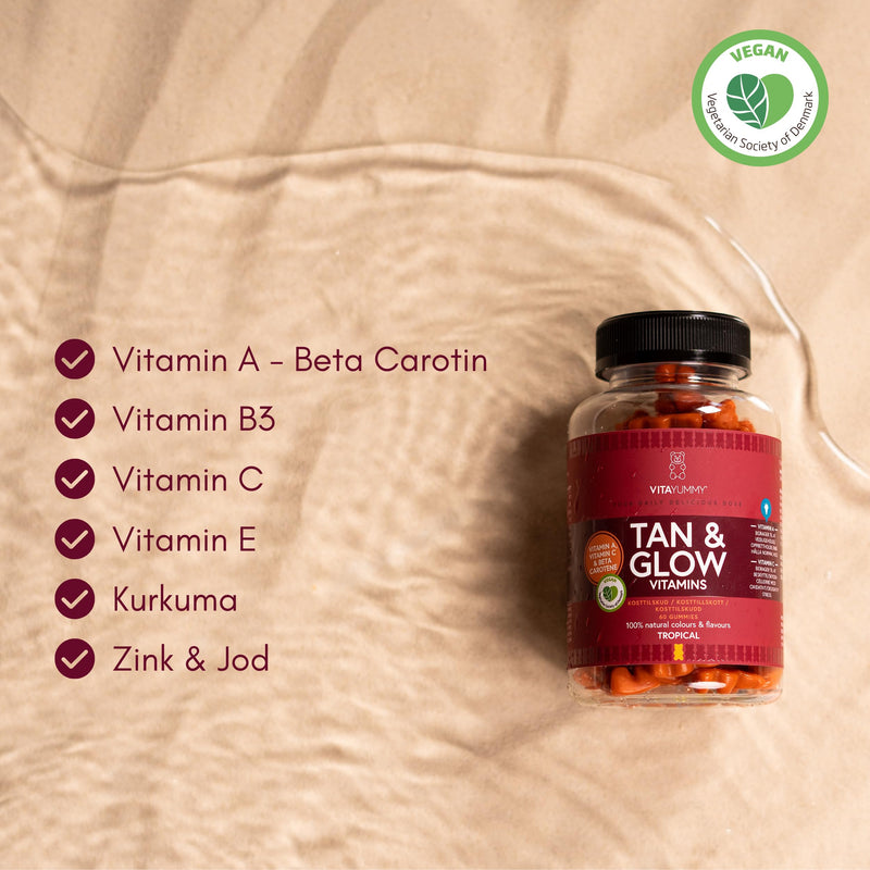 [Australia] - VitaYummy Tan & Glow Vitamin - dietary supplement tan gummy bears with vitamin A, vitamin C and beta-carotene - vegan & without gelatin - 60 vitamin gummy bears with tropical flavor 