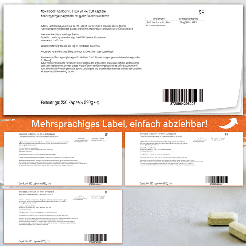 [Australia] - Now Foods, Acidophilus Two Billion, good bacterial cultures, 2 billion, 250 vegan capsules, soy-free, laboratory tested, gluten-free, non-GMO, vegetarian 