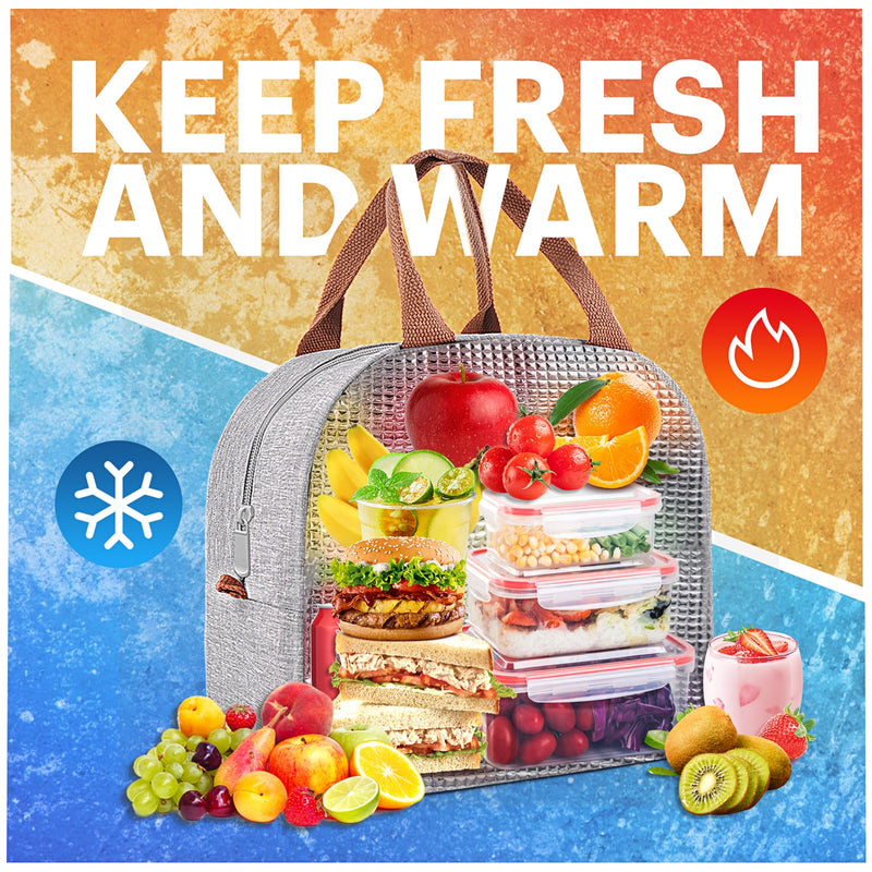 [Australia] - Lunch Bag for Women & Men Adult Insulated Lunch Box, Small Leakproof Cooler Food Lunch Containers Reusable High Capacity Lunch Tote Bags for Work, Travel, Outdoor (Grey) Gray 