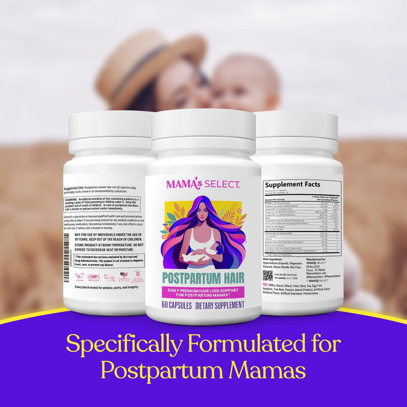 Postpartum Hair Loss Vitamins – Reduce Shedding, Regrowth, Nursing-Safe | Restores thickness, shine & strength, supports hormonal balance, scalp health & cellular renewal, breastfeeding-safe