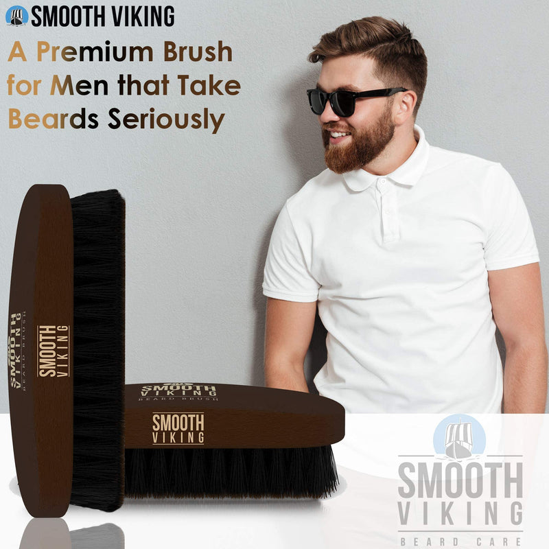[Australia] - Smooth Viking Beard Brush & Comb Gift Set for Men - Natural Boar Bristle Hair Brush & Wooden Comb, Boar Brush for Facial Hair Styling, Grooming & Beard Shaping Tool, Men Hair Products - Brown 