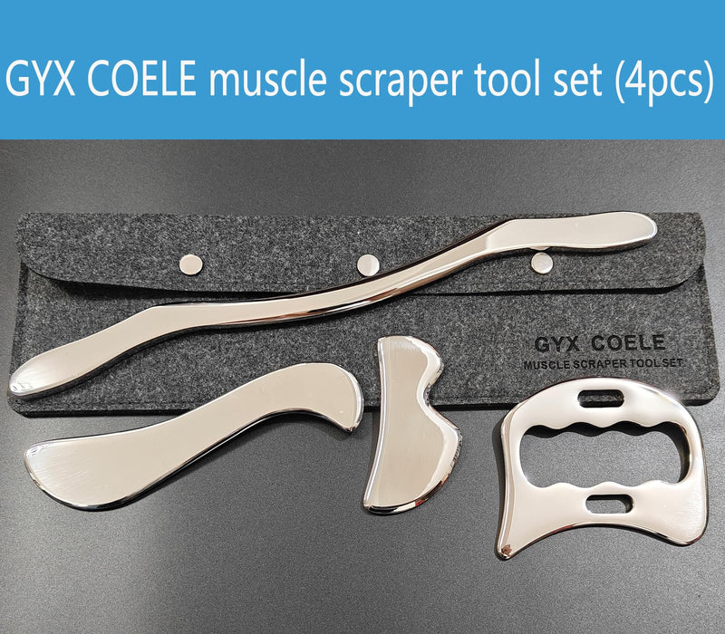 [Australia] - 4 in 1 Stainless Steel Gua Sha Muscle Scraper Tool, Professional IASTM Physical Therapy Tool Set for Massage and Scraping （4pcs Carry Bag） GYX COELE-10 