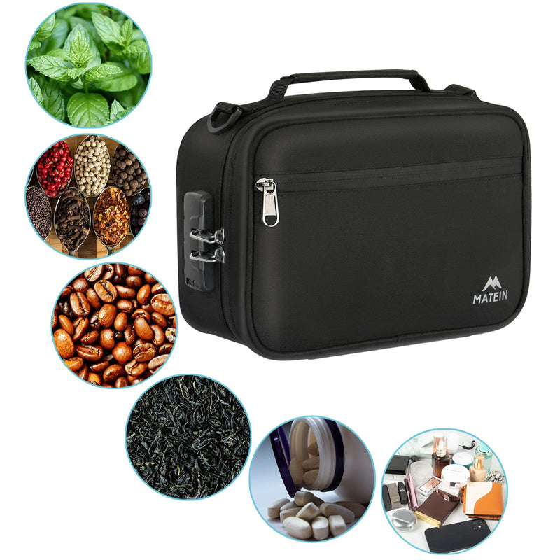 [Australia] - MATEIN Smell Proof Bag, Odor Proof Bags Stash Box Container with Combination Lock, Travel Storage Case with Detachable Shoulder Strap, Scent Proof Bag Gifts for Men & Women Black 