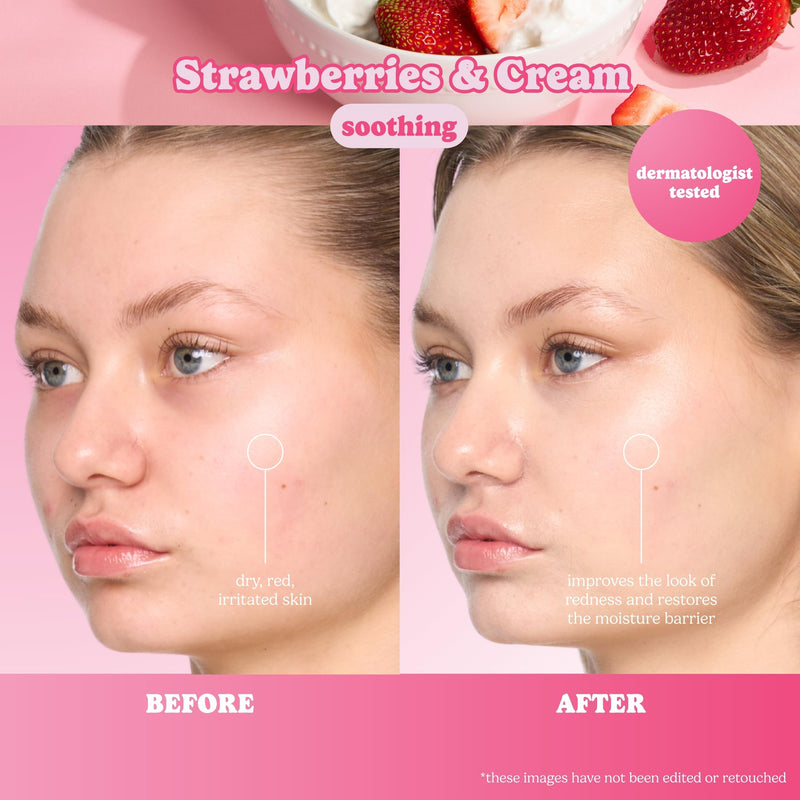 ESW Beauty Strawberries & Cream Soothing Face Mask, Korean Skin Care 1 Pack | Calming Face Mask with Strawberry, Coconut, Hyaluronic Acid, Centella & Vitamins C & E for Hydrating Skin, Skincare for Women 1 Mask