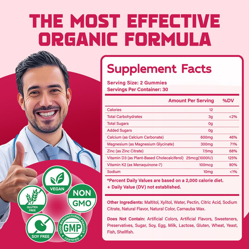 Magnesium Glycinate Gummies - Sugar Free Magnesium Potassium Supplement with Vitamin D, B6, CoQ10 for Calm Mood & Sleep Support - 120 Raspberry Chews 60 Count (Pack of 2)