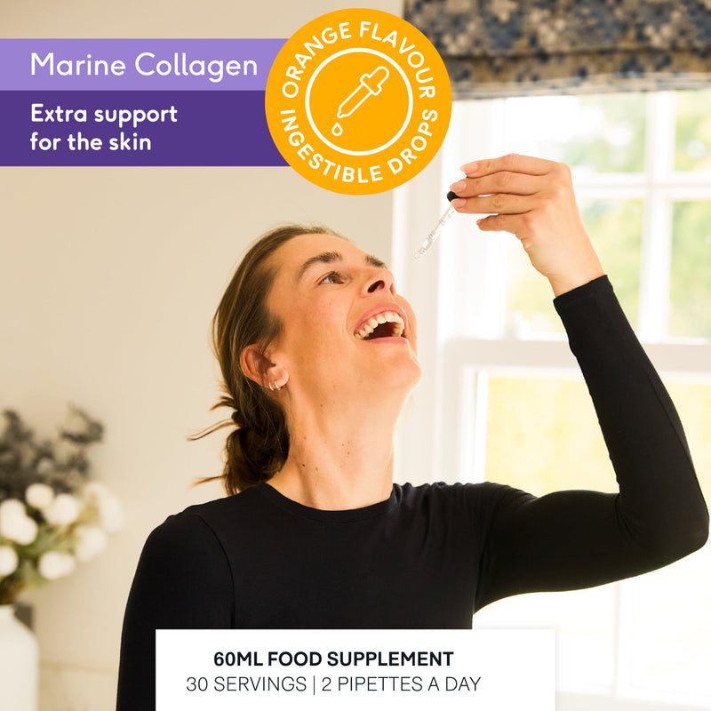 Marine Collagen Oral Skincare Drops – Youth-Boosting – Vitamin C – Hydration Support – Aloe Vera Extract – Tremella Mushroom Extract For Radiant Skin – Orange Flavour – 60ml
