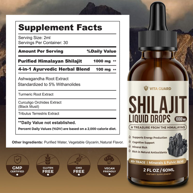 [Australia] - Himalayan Shilajit Liquid Drops ‚Äì 1000mg Energy & Immunity Support with 85+ Trace Minerals & Fulvic Acid ‚Äì Strength, Vitality Supplement for Men & Women ‚Äì 30-Day Supply 