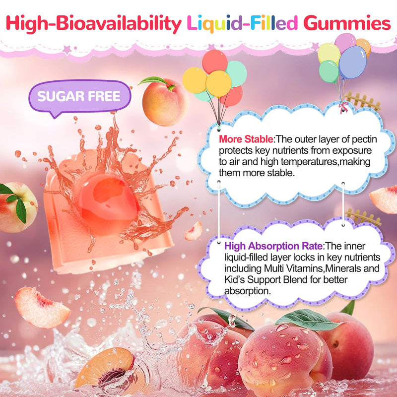 Kids Multivitamin with Probiotics Gummies: Methylated Multivitamin | Sugar-Free Chewable Gummies plus Iron Calcium D3 K2 Elderberry - Picky Eater Immune Growth Digest Health Support, 60Count Peach 60 Count (Pack of 1)