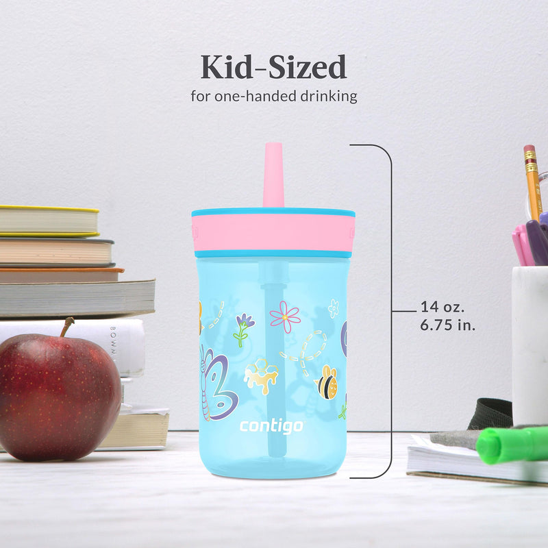 [Australia] - Contigo Kids’ Leighton Straw Tumbler with Spill-Proof Lid, 14oz., 2 Pack, Blue Raspberry & Azalea 14 Ounce 