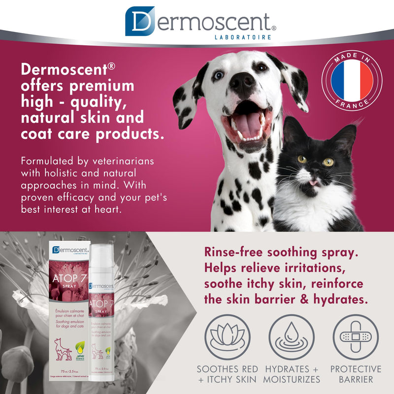 Dermoscent ATOP 7 Spray for Dogs and Cats - Soothing Skincare for Itchy Skin Relief & Irritated Allergy-Prone Skin - 75 ml - PawsPlanet Australia