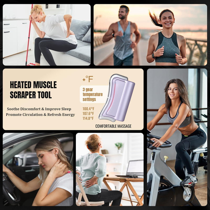 2026 New Upgrad Electric Muscle Scraper Tool for Full Body, Massage, Heated, Relaxation & Skincare, 4 Modes 3 Levels Multifunctional Gua Sha Tool Gifts for Family (Purple) Purple