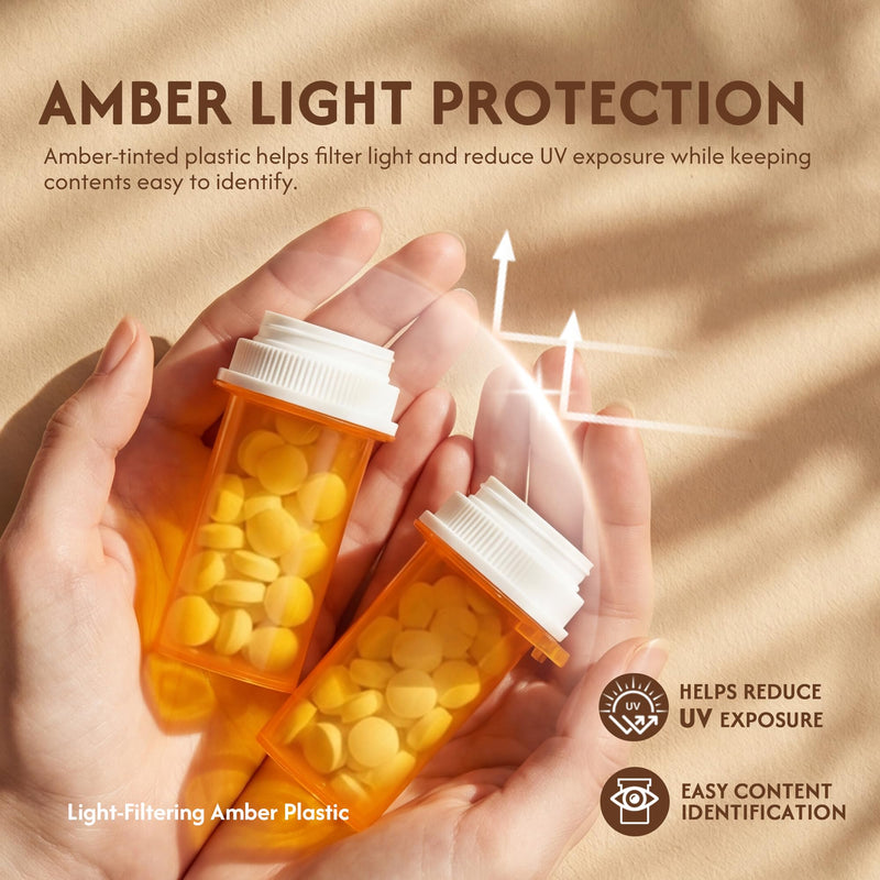 Zoeynex 8-Pack 20DR Amber Pill Bottles, Reversible Child-Resistant Caps | 75mL PP5 plastic vials, 16 writable labels, travel bottles for tablets, capsules, vitamins, supplements and small items 20 Dram (8 Pack)