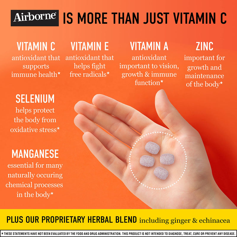 Airborne 1000mg Vitamin C Chewable Tablets Citrus & Very Berry Flavor Bundle - Immune Support Supplement with Zinc and Powerful Antioxidant Vitamins A C & E, (2x116ct bottles)* 116 Count (Pack of 2)