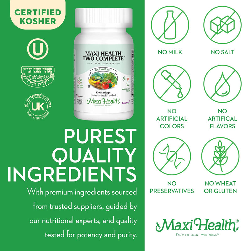 Maxi Health® Multivitamin for Men & Women (120 Capsules) | Kosher | Complete Daily Vitamins & Minerals | Energy, Immune Function & Overall Wellness | Vegan | Doctor Formulated 120 Count (Pack of 1)