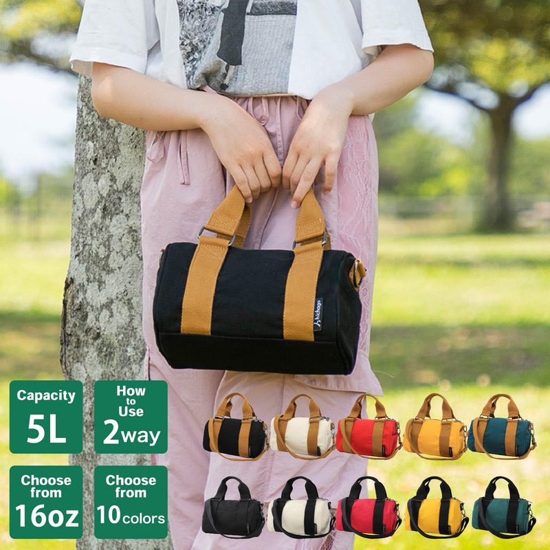 Mini Duffel Bag - Purse-Sized Day Bag, CoBoss (Black) | Small 5L 2-way canvas shoulder bag for women, men & teens, with adjustable strap for errands, shopping and dog walks Black