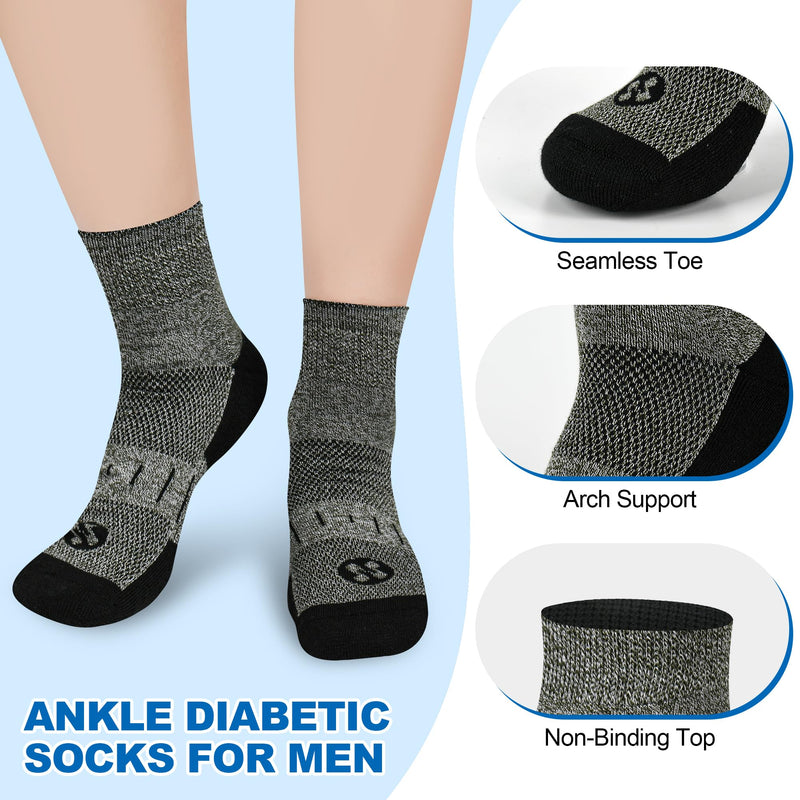 [Australia] - Diabetic Socks for Men,4 Pairs Non Binding Ankle Mens Diabetic Sock Size 6-9 9-12(White+Grey+Yellowish Cyan+Black-Large) White B/Grey B/Yellowish Cyan B/Black B Large 