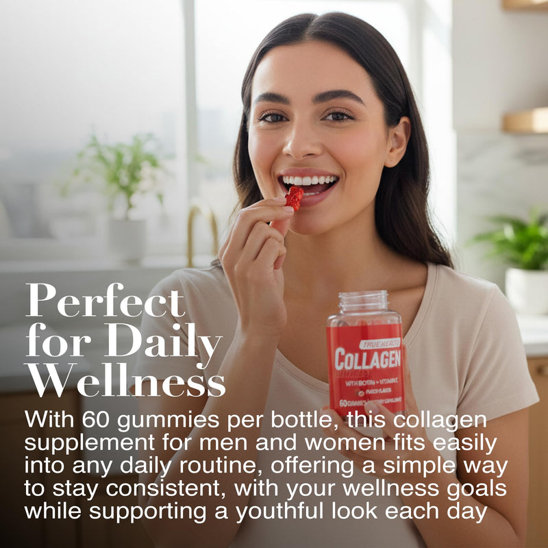 Collagen Gummies with Vitamin C and Biotin – Peach Flavored, Without Sugar or Gluten, Collagen Gummies for Women and Men – Multivitamins Supports Hair, Skin & Nails, 60 Units per Bottle 60 Gummies