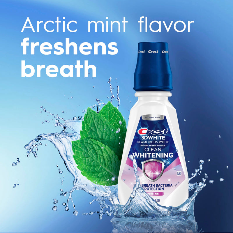 Crest 3D White Glamorous White Alcohol Free Multi-Care Whitening Mouthwash, Hydrogen Peroxide Mouthwash, Arctic Mint, 16 fl oz (473 mL) - Pack of 4, Crest Mouthwash 16 Fl Oz (Pack of 4)