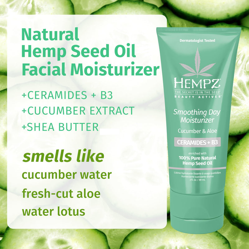 Hempz Cucumber & Aloe Smoothing Day Moisturizer, Vitamin C, 3 Oz | Hydrating Daily Cream Rich with Minerals, Hempseed Oil to Hydrate & Repair Extremely Dry or Sensitive Skin, for Face & Body 1 Fl Oz (Pack of 1)