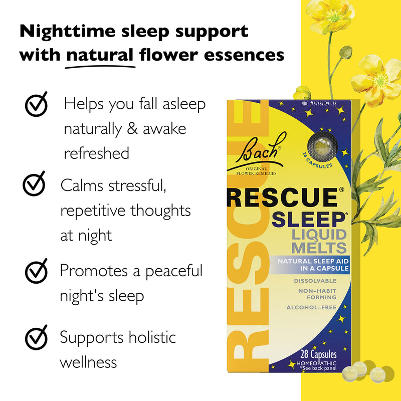 Bach RESCUE SLEEP Liquid Melts, Natural Orange Vanilla Flavor, Natural Sleep Aid, Stress Relief, Homeopathic Flower Essence, Free of Melatonin, Gluten & Sugar, Non-alcohol, Non-Narcotic, 28ct. 1 Count